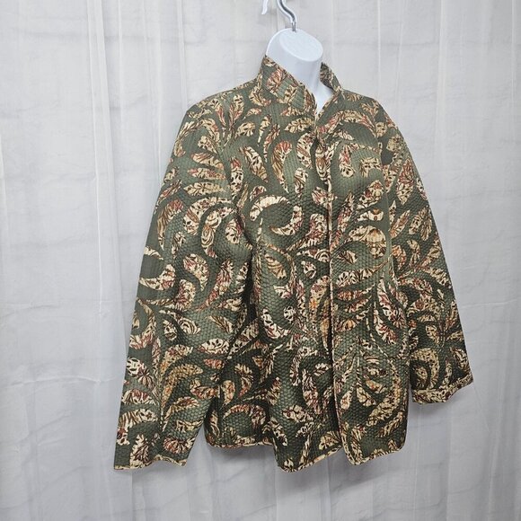 Brown Green Quilted Reversible Jacket Boho Floral Lightweight XL+ - Picture 4 of 13